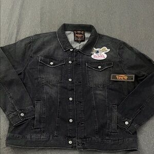 Von Dutch Charcoal Denim Jacket with Patches